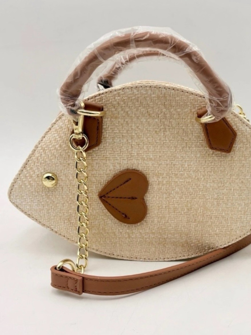 Luv Betsy by Betsey Johnson natural straw fish crossbody purse
